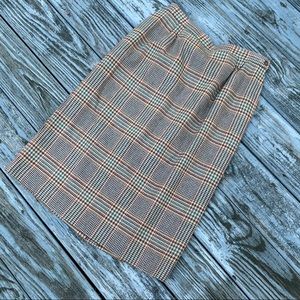 Vintage Pendleton Tan Plaid Houndstooth Wool Skirt